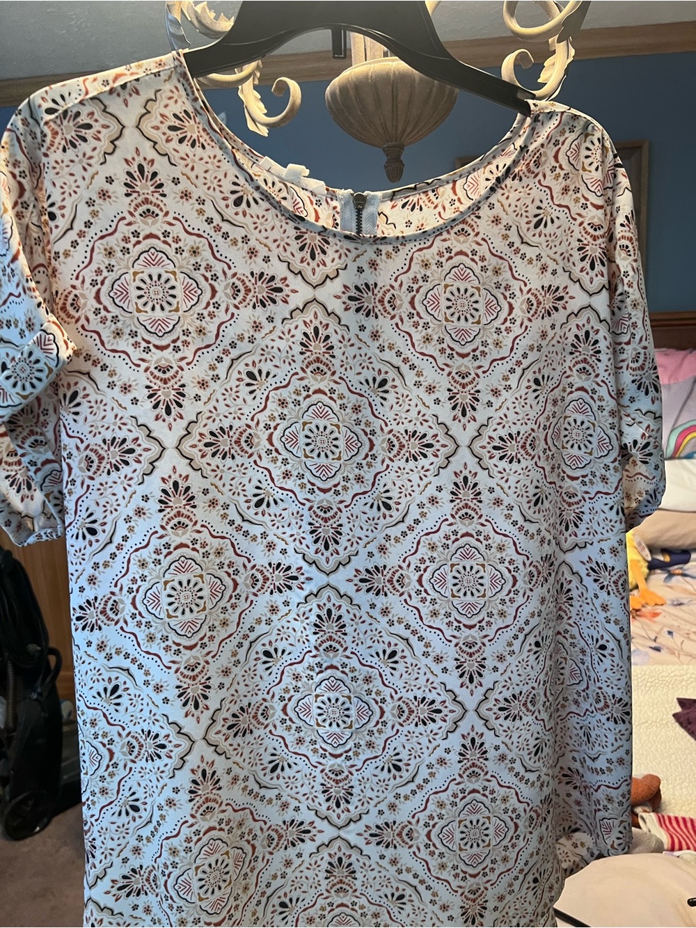Maurices White Short Sleeve Tunic with multicolor Tile Print
